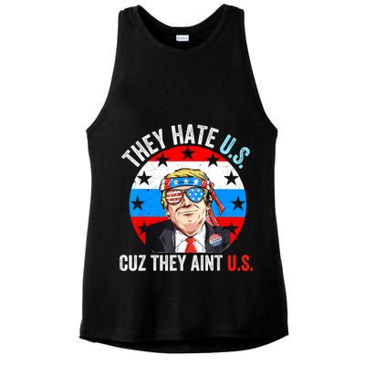 They Hate Us Cuz They Aint Us Funny 4th Of July USA Ladies PosiCharge Tri-Blend Wicking Tank