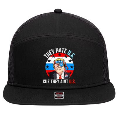 They Hate Us Cuz They Aint Us Funny 4th Of July USA 7 Panel Mesh Trucker Snapback Hat