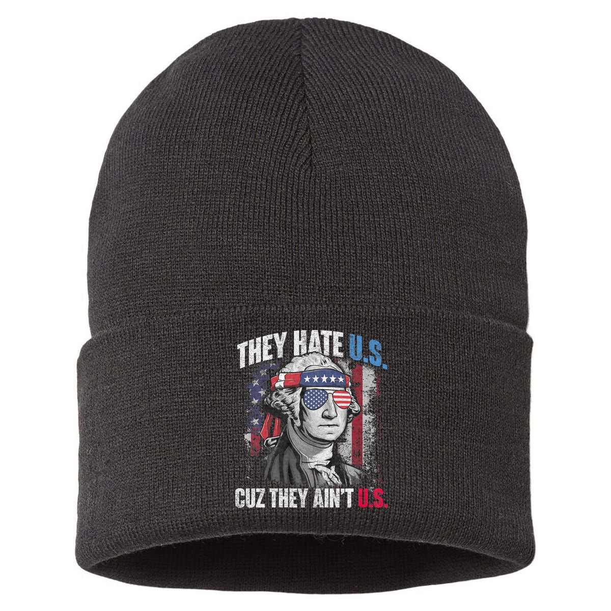 They Hate Us Cuz They AinT Us Usa American Flag 4th Of July Sustainable Knit Beanie