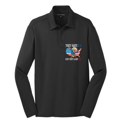 They Hate Us Cuz They AinT Us America Usa Flag 4th Of July Silk Touch Performance Long Sleeve Polo