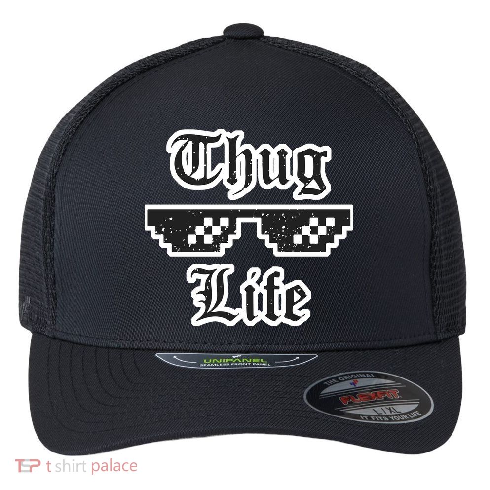 Thug Life Retro Glasses Meme Flexfit Unipanel Trucker Cap