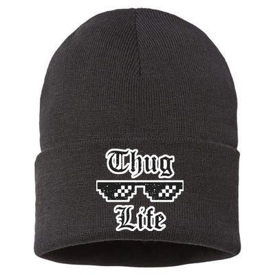 Thug Life Retro Glasses Meme Sustainable Knit Beanie