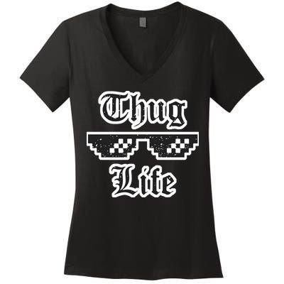 Thug Life Retro Glasses Meme Women's V-Neck T-Shirt
