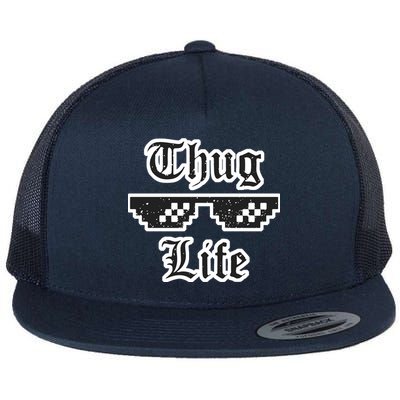 Thug Life Retro Glasses Meme Flat Bill Trucker Hat