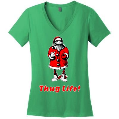Thug Life Santa Claus Finger Christmas Women's V-Neck T-Shirt