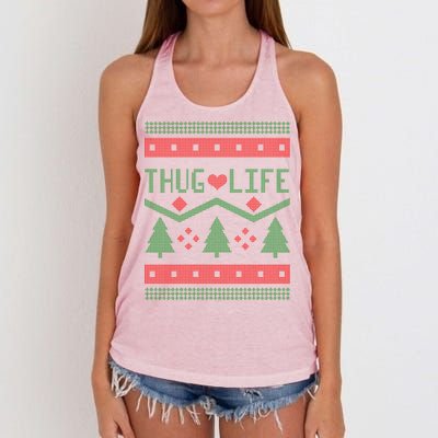 Thug Life Ugly Christmas Sweater Women's Knotted Racerback Tank