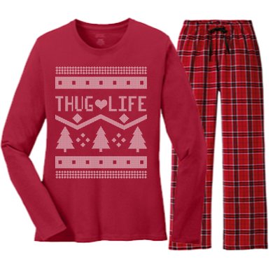 Thug Life Ugly Christmas Sweater Women's Long Sleeve Flannel Pajama Set 