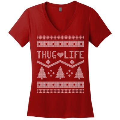 Thug Life Ugly Christmas Sweater Women's V-Neck T-Shirt