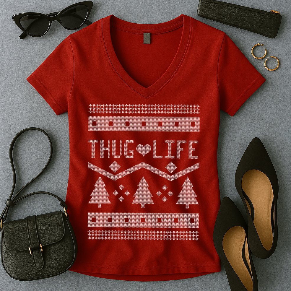 Thug Life Ugly Christmas Sweater Women's V-Neck T-Shirt