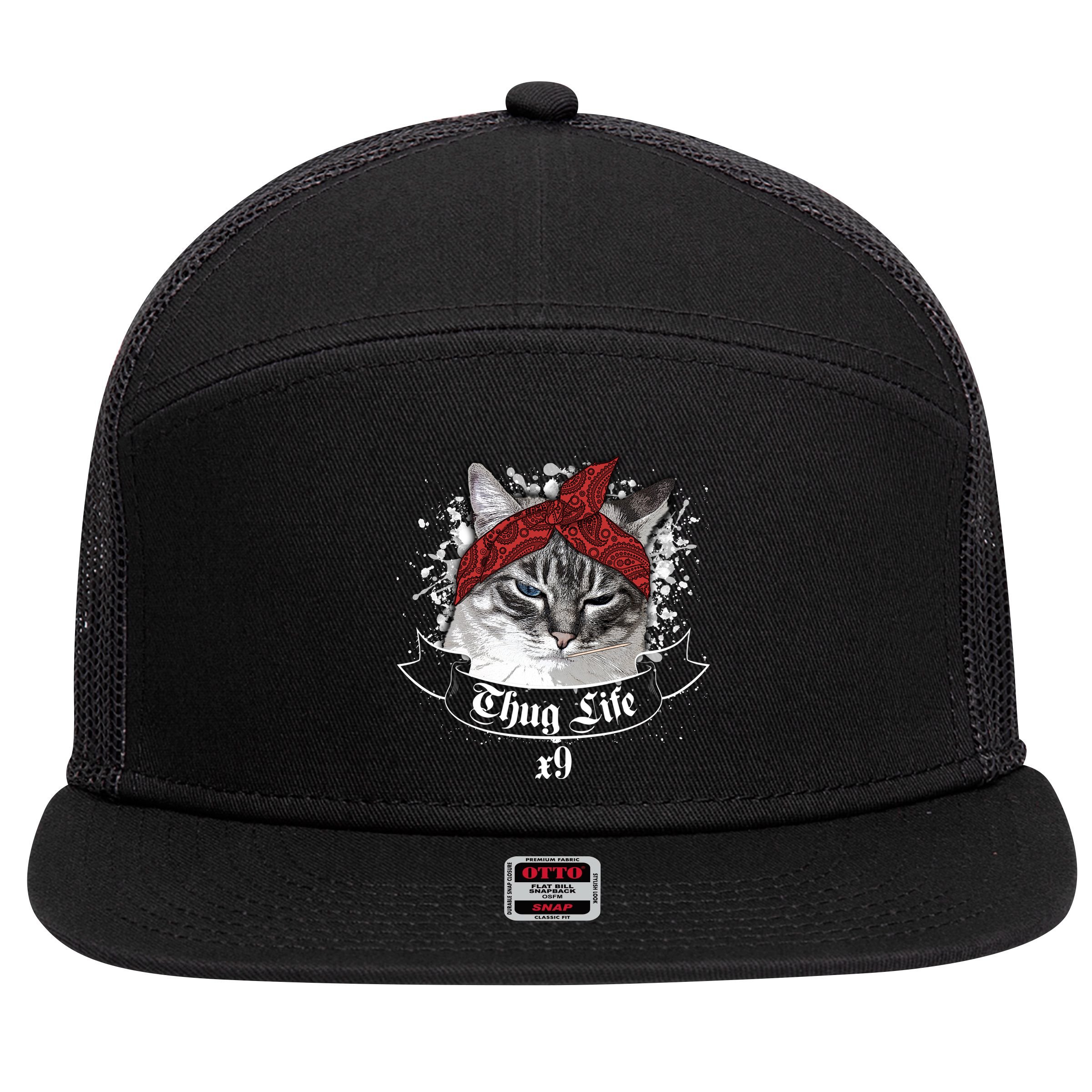 Thug Life X9 Gangster Cat 7 Panel Mesh Trucker Snapback Hat