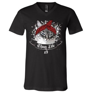 Thug Life X9 Gangster Cat V-Neck T-Shirt