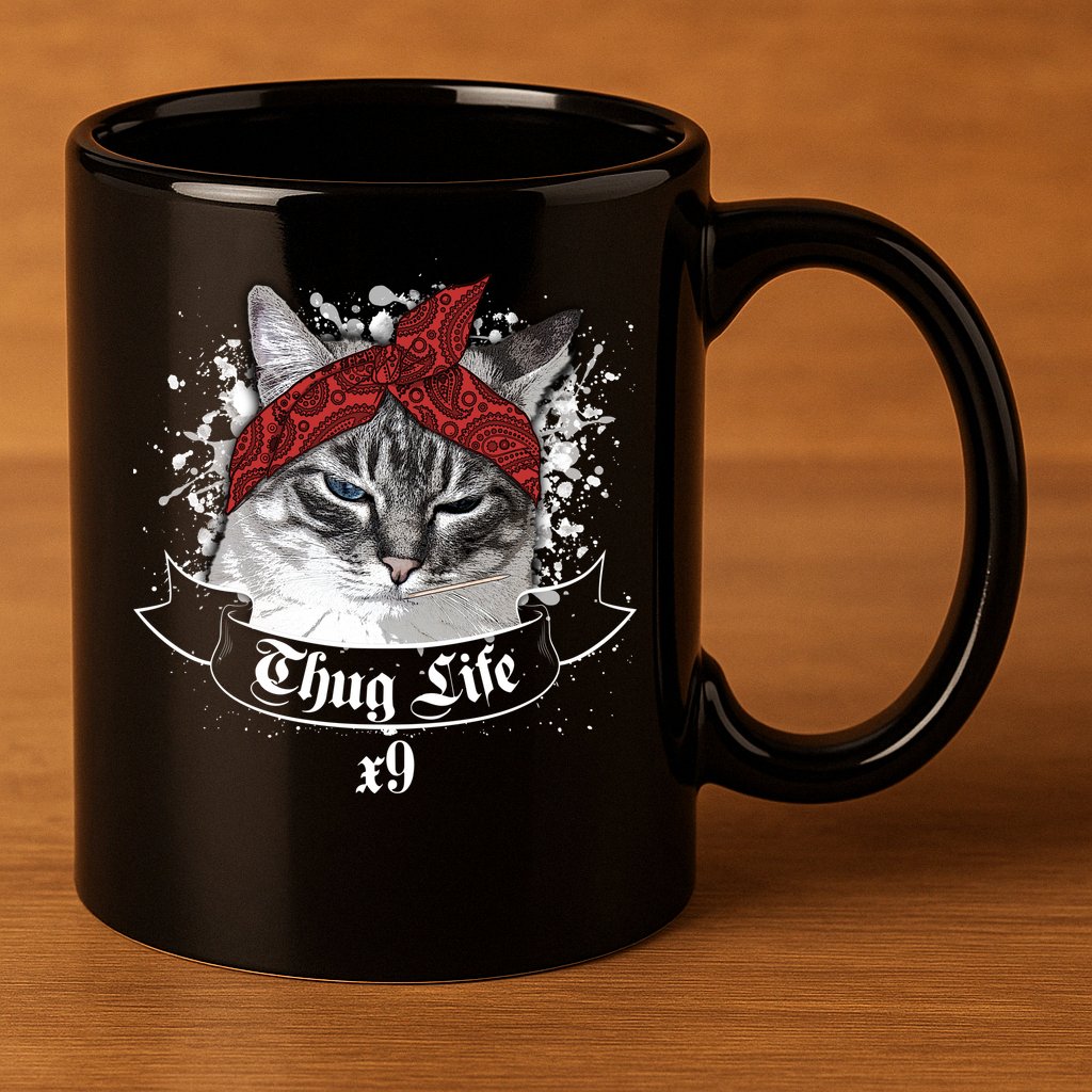 Thug Life X9 Gangster Cat 11oz C Handle Ceramic Mug