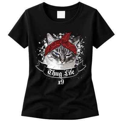 Thug Life X9 Gangster Cat Womens T-Shirt