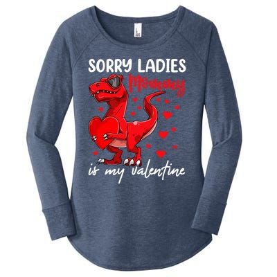 Tgiftrex Heart Valentines Day Gift Dinosaur Gift Women's Perfect Tri Tunic Long Sleeve Shirt