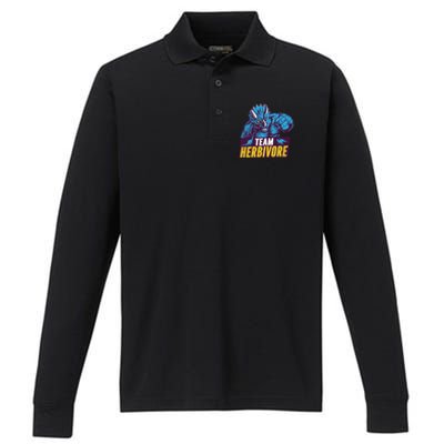 Team Herbivore Vegan Dinosaur Vegetarians And Vegans Gift Performance Long Sleeve Polo