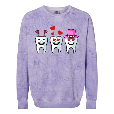 Tooth Hearts Valentines Day Cute Dentist Dental Hygienist Funny Gift Colorblast Crewneck Sweatshirt