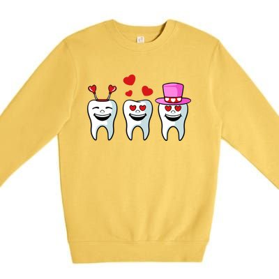 Tooth Hearts Valentines Day Cute Dentist Dental Hygienist Funny Gift Premium Crewneck Sweatshirt