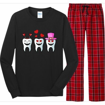 Tooth Hearts Valentines Day Cute Dentist Dental Hygienist Funny Gift Long Sleeve Pajama Set