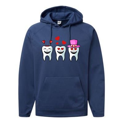 Tooth Hearts Valentines Day Cute Dentist Dental Hygienist Funny Gift Performance Fleece Hoodie