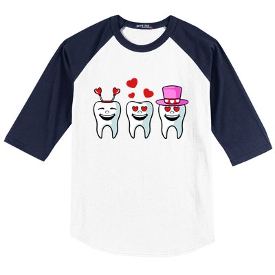 Tooth Hearts Valentines Day Cute Dentist Dental Hygienist Funny Gift Baseball Sleeve Shirt