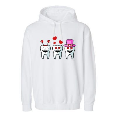 Tooth Hearts Valentines Day Cute Dentist Dental Hygienist Funny Gift Garment-Dyed Fleece Hoodie