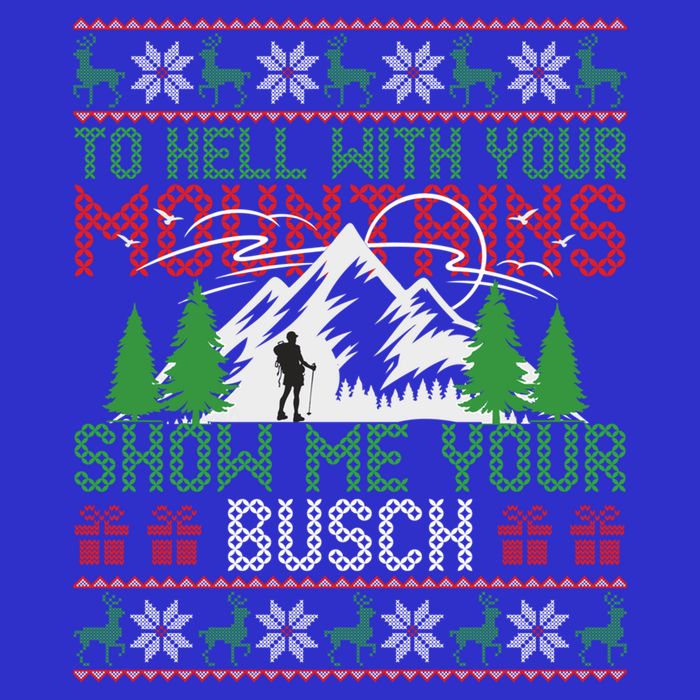 To Hell With Your Mountains Show Me Your Busch Ugly Sweater Great Gift Stripe Pom Pom Beanie