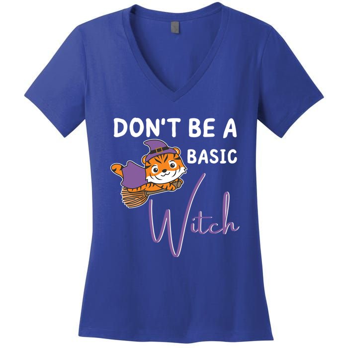 Tiger Halloween Witch Witches Dont Be A Basic Witch Gift Women's V-Neck T-Shirt