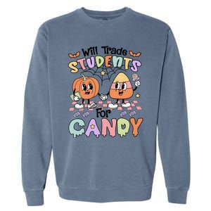 Teacher Halloween Will Trade Students For Candy Retro Garment-Dyed Sweatshirt