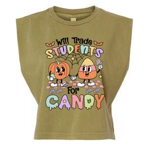 Teacher Halloween Will Trade Students For Candy Retro Garment-Dyed Women's Muscle Tee