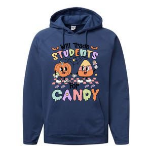 Teacher Halloween Will Trade Students For Candy Retro Performance Fleece Hoodie