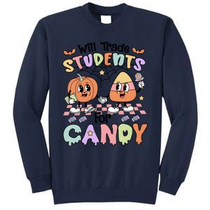 Teacher Halloween Will Trade Students For Candy Retro Tall Sweatshirt