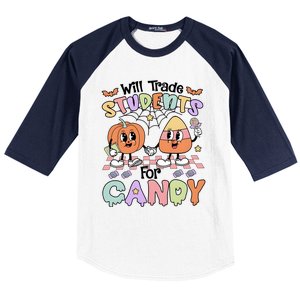 Teacher Halloween Will Trade Students For Candy Retro Baseball Sleeve Shirt