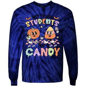 Teacher Halloween Will Trade Students For Candy Retro Tie-Dye Long Sleeve Shirt