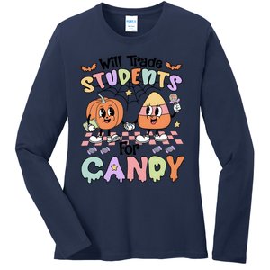 Teacher Halloween Will Trade Students For Candy Retro Ladies Long Sleeve Shirt