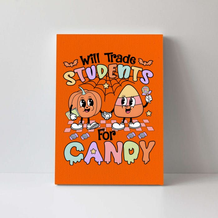 Teacher Halloween Will Trade Students For Candy Retro Canvas