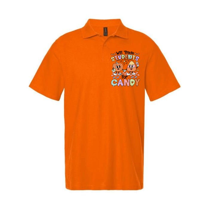 Teacher Halloween Will Trade Students For Candy Retro Softstyle Adult Sport Polo