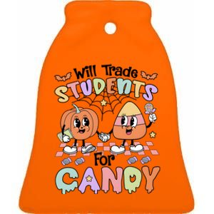 Teacher Halloween Will Trade Students For Candy Retro Ceramic Bell Ornament