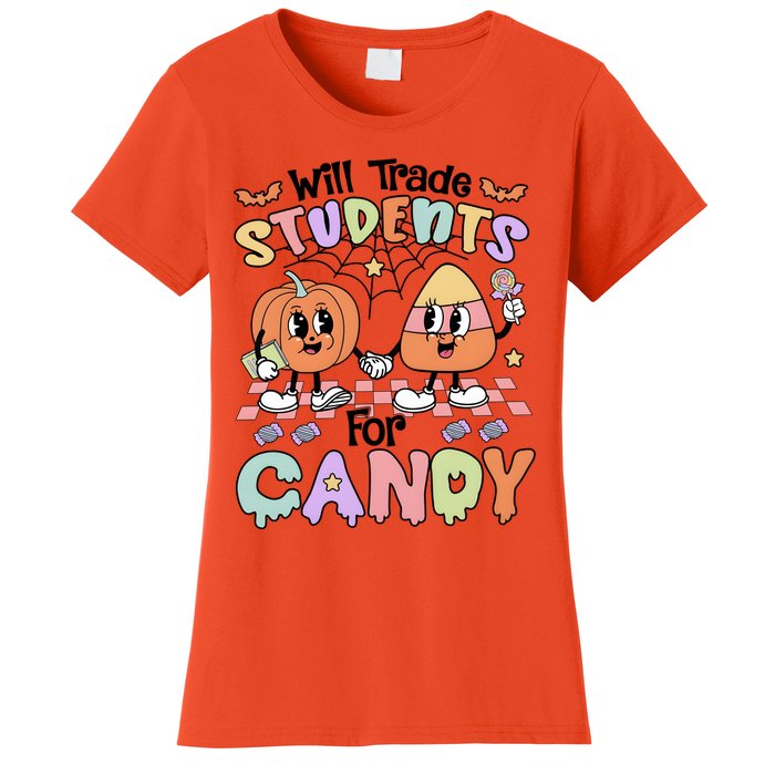 Teacher Halloween Will Trade Students For Candy Retro Women's T-Shirt