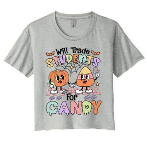 Teacher Halloween Will Trade Students For Candy Retro Women's Crop Top Tee