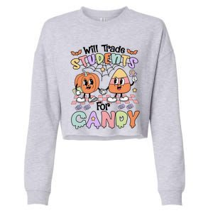 Teacher Halloween Will Trade Students For Candy Retro Cropped Pullover Crew