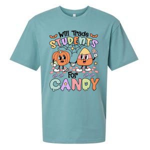 Teacher Halloween Will Trade Students For Candy Retro Sueded Cloud Jersey T-Shirt