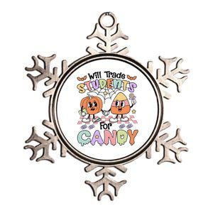 Teacher Halloween Will Trade Students For Candy Retro Metallic Star Ornament