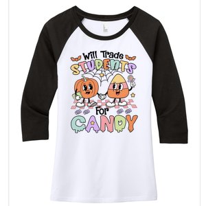 Teacher Halloween Will Trade Students For Candy Retro Women's Tri-Blend 3/4-Sleeve Raglan Shirt