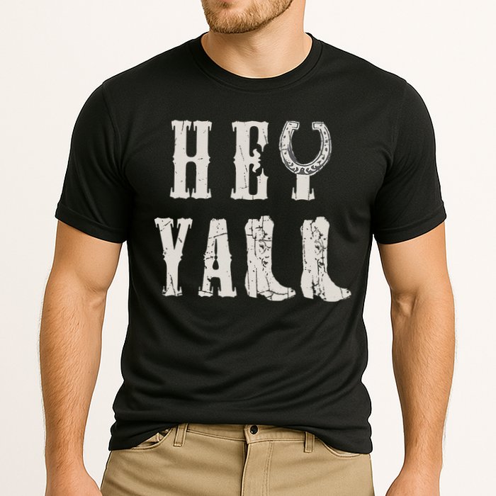 Trendy Hey Y'all Horseshoe And Boots Quote Cooling Performance Crew T-Shirt