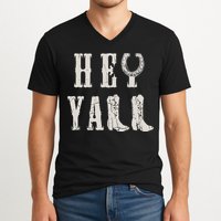 Trendy Hey Y'all Horseshoe And Boots Quote V-Neck T-Shirt