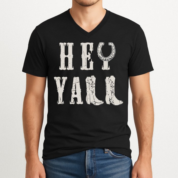 Trendy Hey Y'all Horseshoe And Boots Quote V-Neck T-Shirt