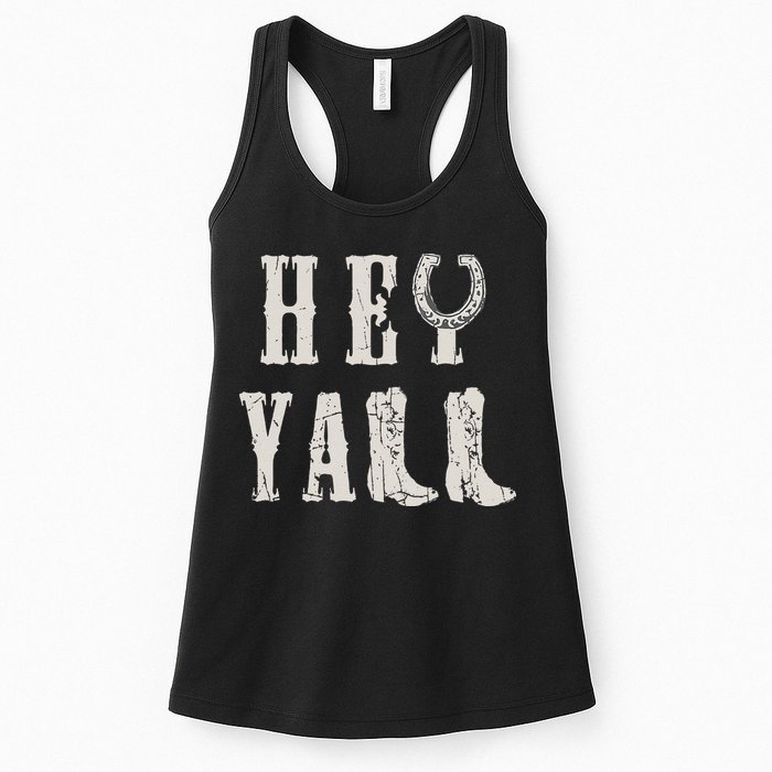 Trendy Hey Y'all Horseshoe And Boots Quote Womens Tank Top