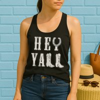 Trendy Hey Y'all Horseshoe And Boots Quote Womens Tank Top