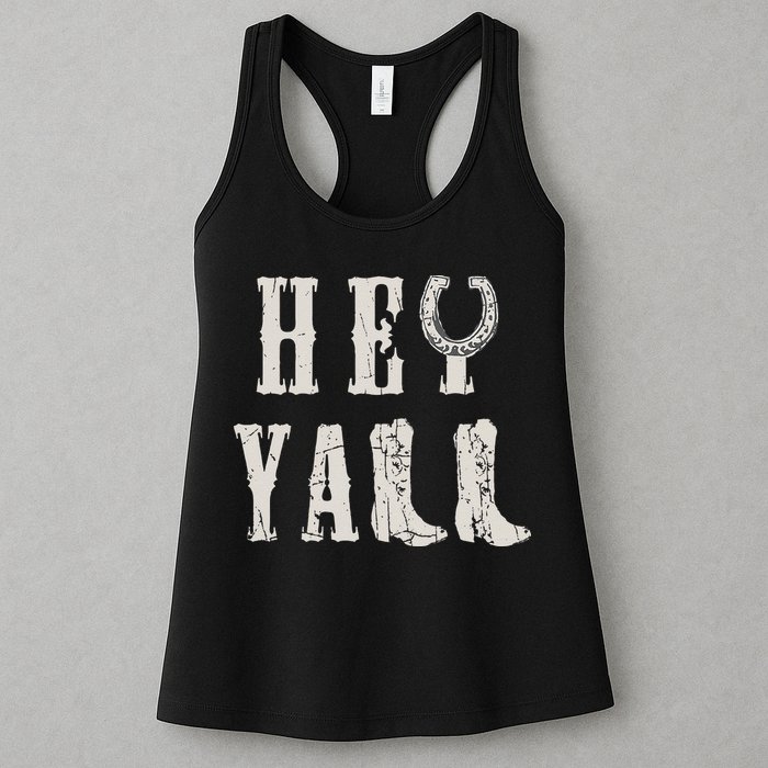 Trendy Hey Y'all Horseshoe And Boots Quote Womens Tank Top
