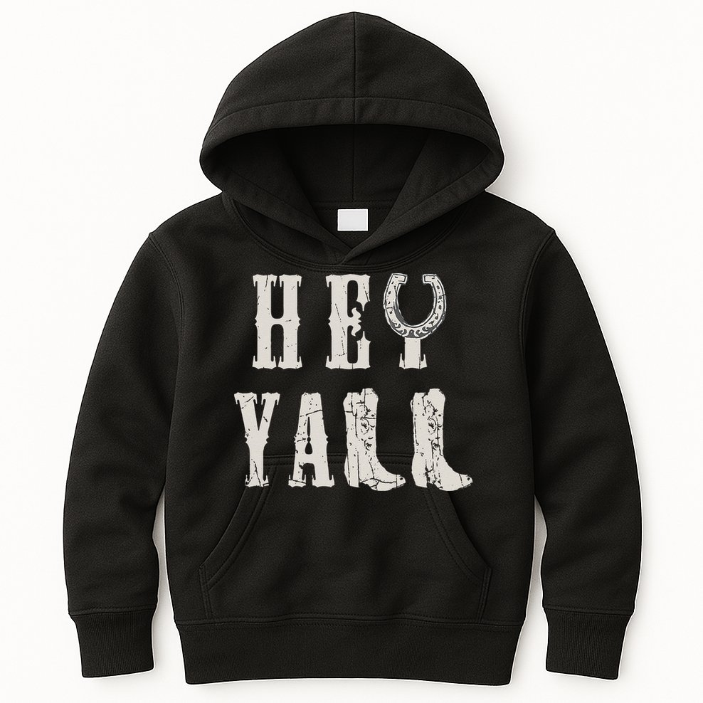 Trendy Hey Y'all Horseshoe And Boots Quote Kids Hoodie